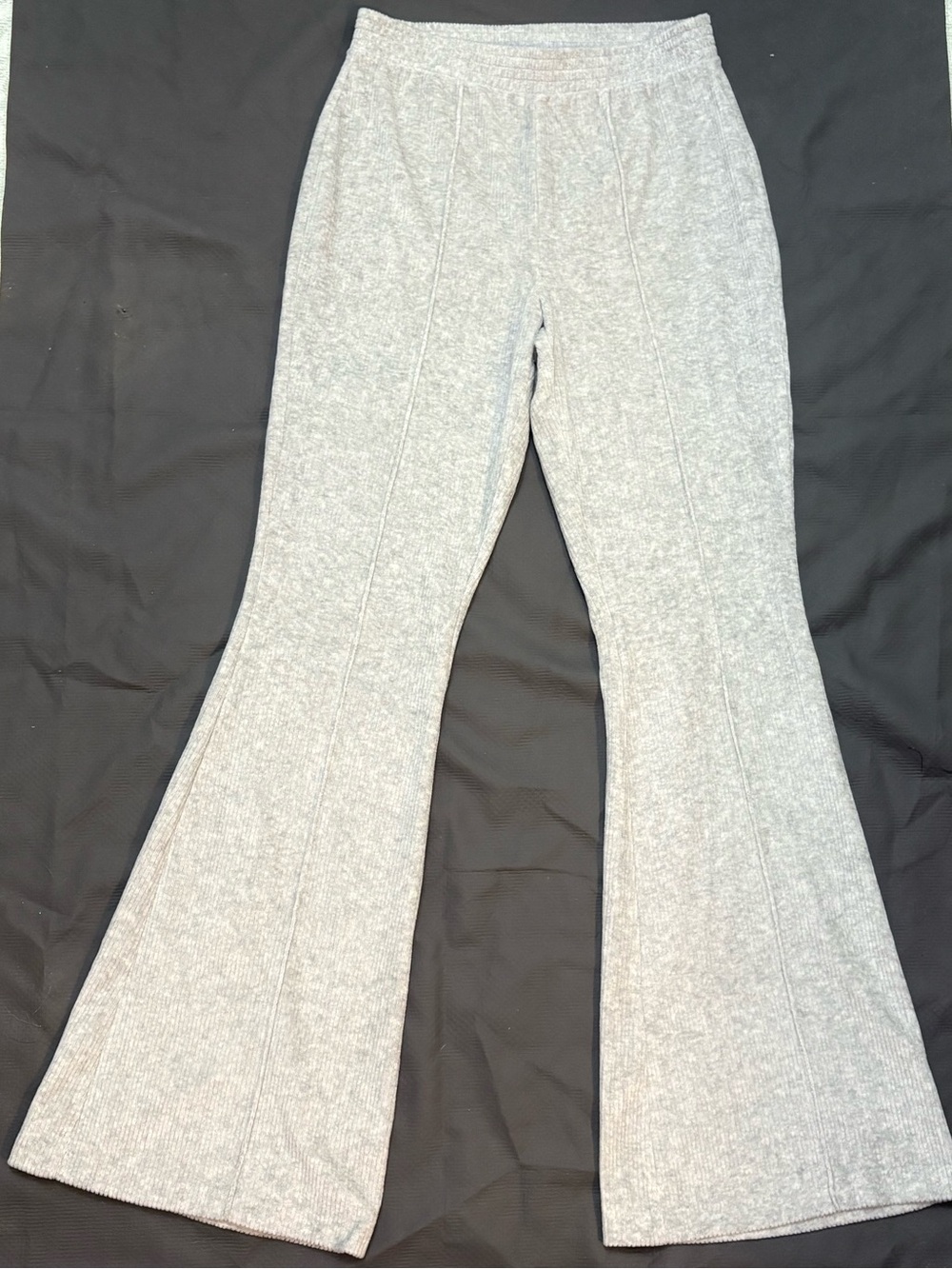 aerie - Small & Tall Petite Light Gray Knit Fit & Flare Pants with Line Detail